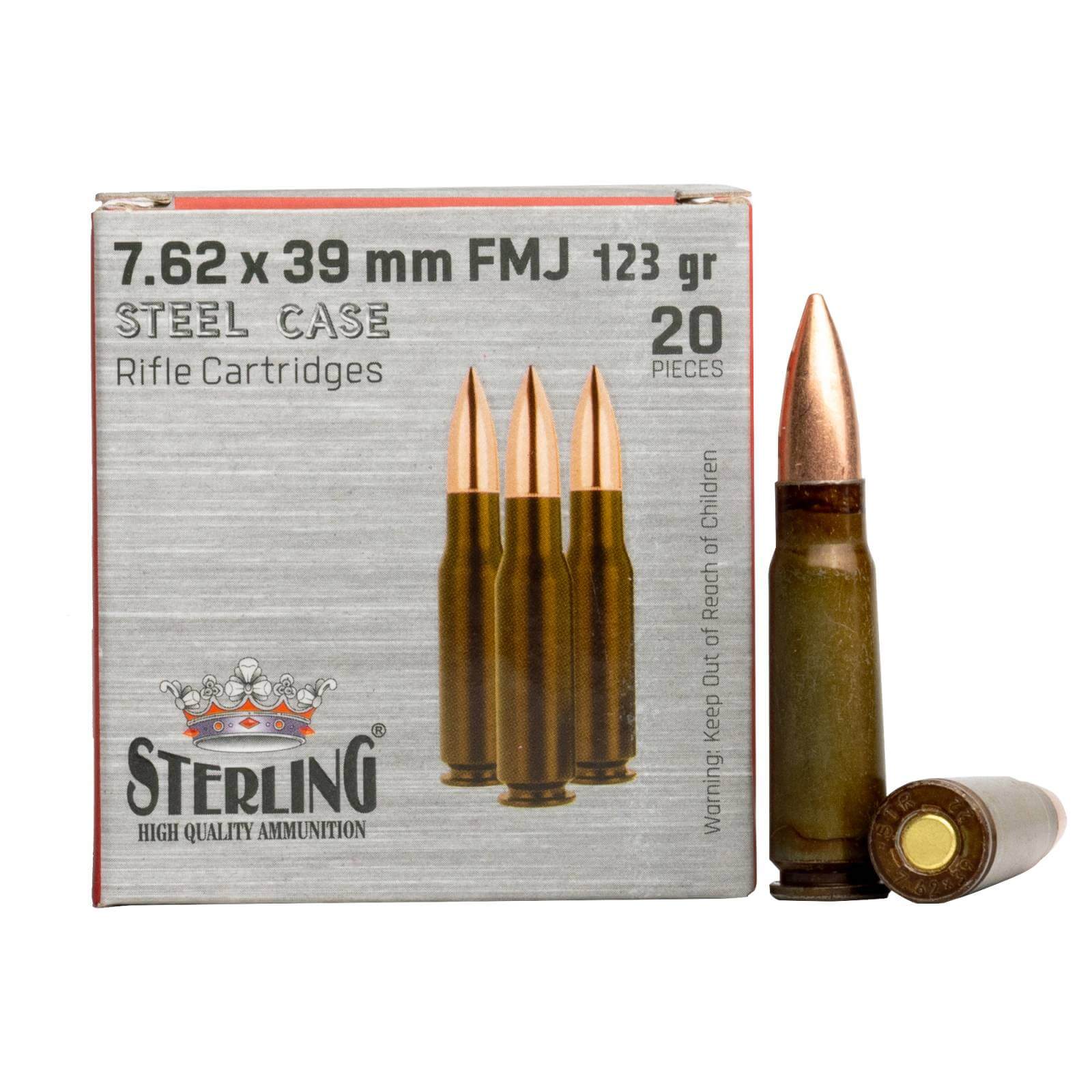 Sterling 7.62x39 - 123 Grain - FMJ - Steel Case - 20 Rounds