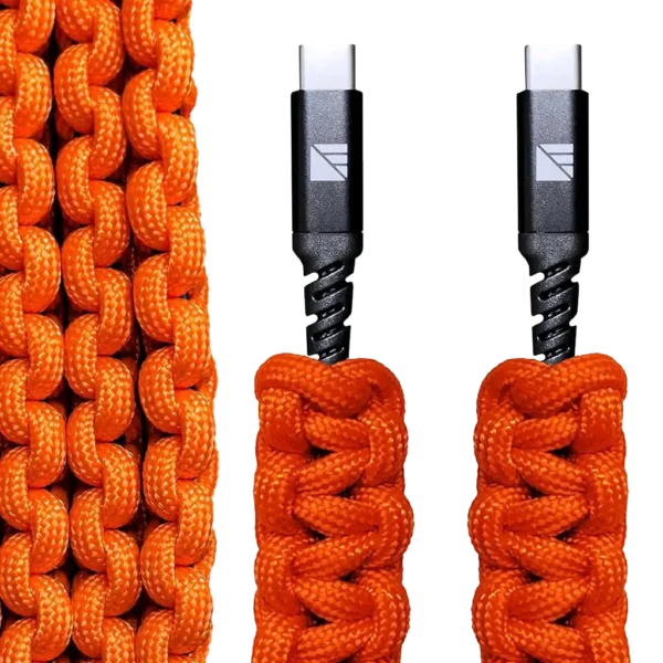 Dark Energy USB C to USB C Paracord Cable hi-vis orange