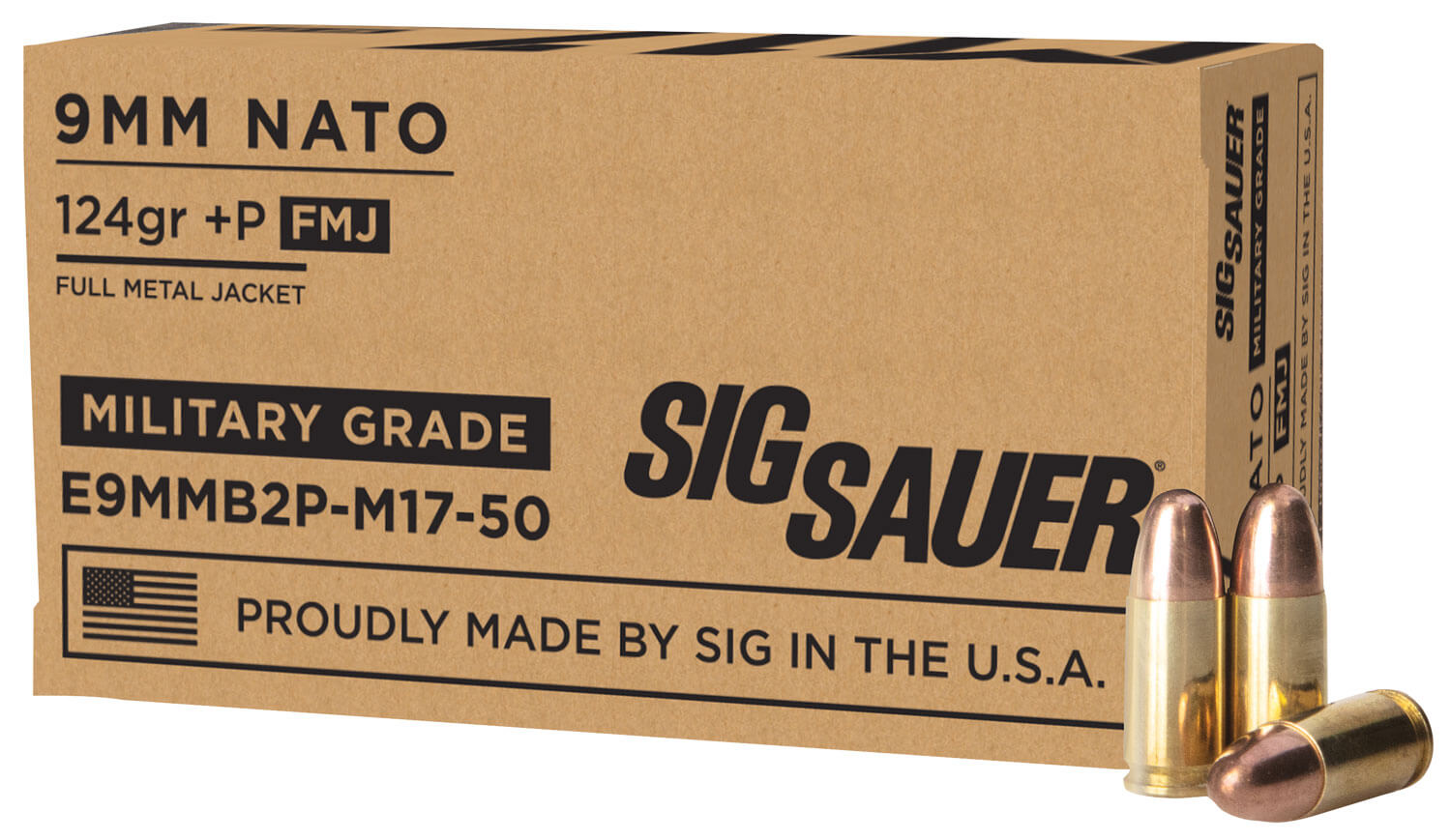 Sig Sauer 9mm - 124 Grain +P - FMJ - 50 Rounds