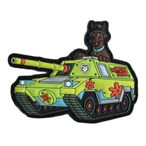 Scooby Doobie Pew: Tank PVC Morale Patch 3” multidimensional PVC with Velcro style hooks sewn on the back, includes matching adhesive-backed loop piece