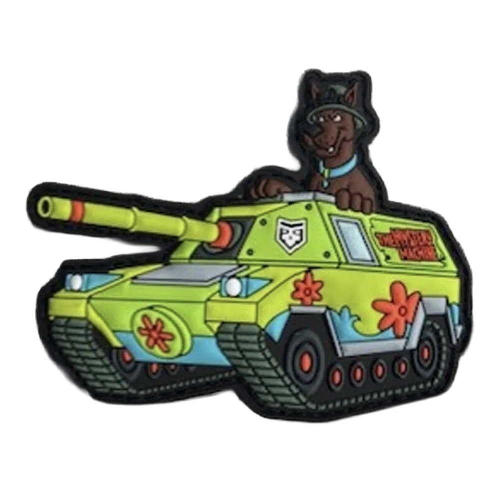 Scooby Doobie Pew: Tank PVC Morale Patch 3” multidimensional PVC with Velcro style hooks sewn on the back, includes matching adhesive-backed loop piece