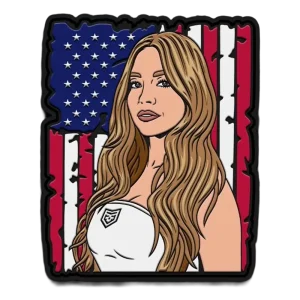 Sydney Sweeney with American flag background