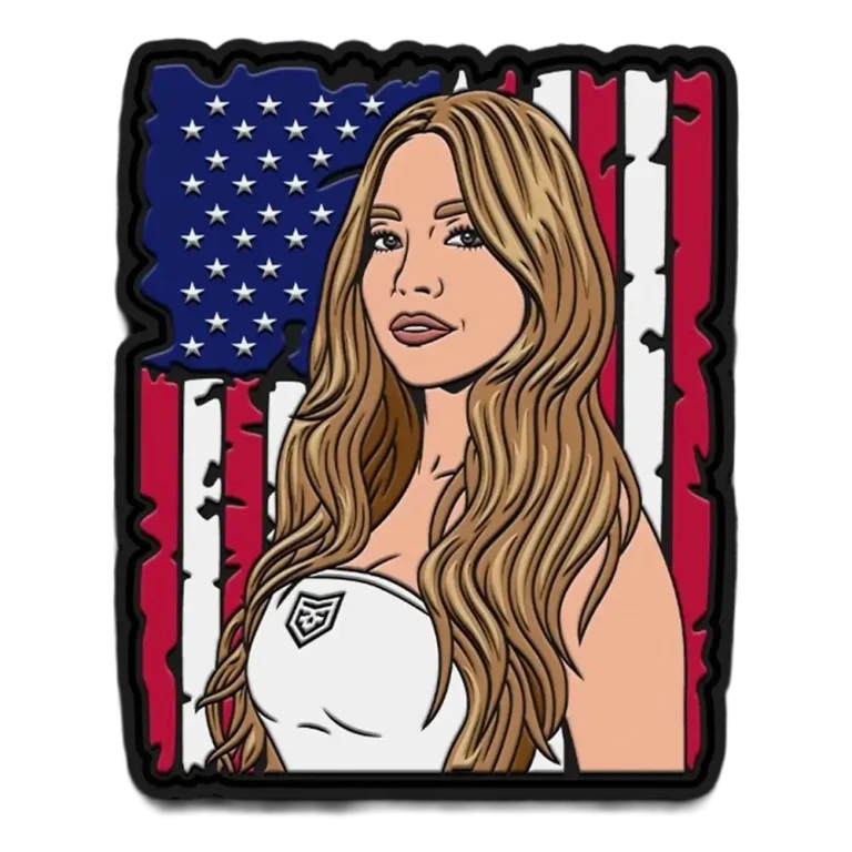 Sydney Sweeney with American flag background