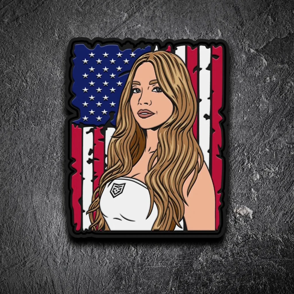 Sydney Sweeney with American flag background