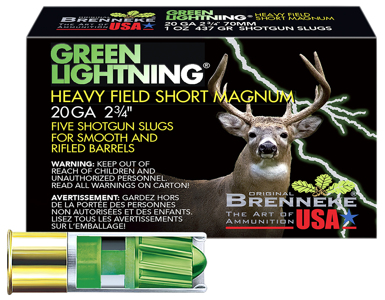 Brenneke Green Lightning Heavy Field Short Magnum 20, 5-Round Box