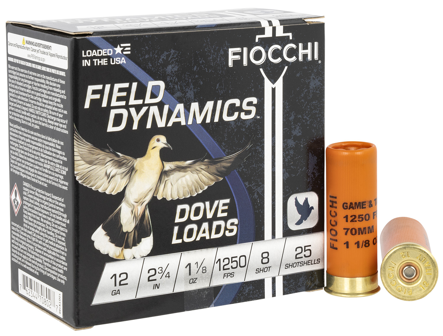 Fiocchi Field Dynamics Dove & Quail 12 Gauge 2.75" #8, 25-Round Box