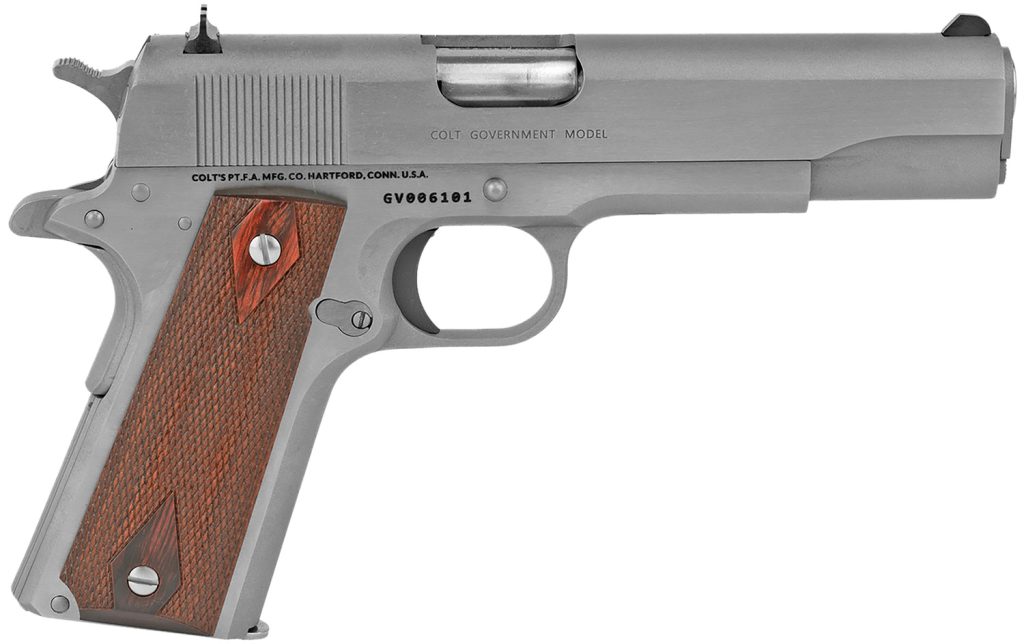 Colt Mfg O1911CSS38 1911 Government 38 Super 9+1 5" Stainless National Match Barrel, Serrated Stainless Steel Slide & Frame w/Beavertail, Diamond Checkered Rosewood