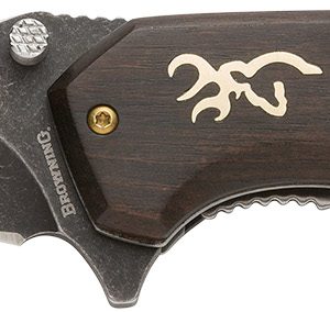 Browning 3220392 Hunter Large 3.50" Folding Drop Point Plain Black Oxide Stonewashed 440C SS Blade/Brown Jigged Hardwood Walnut Handle Includes Pocket Clip