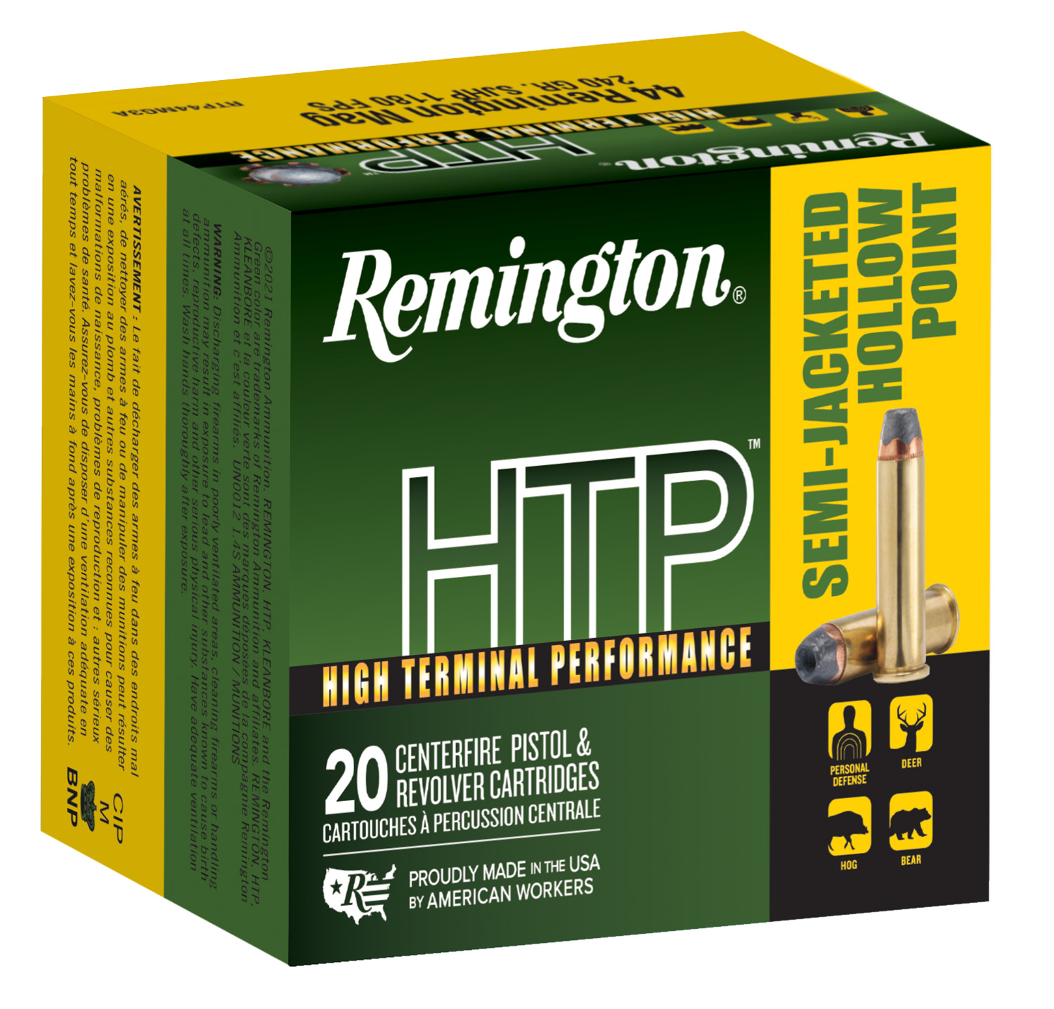 Remington HTP 44 Rem Mag 240gr JHP, 20-Round Box