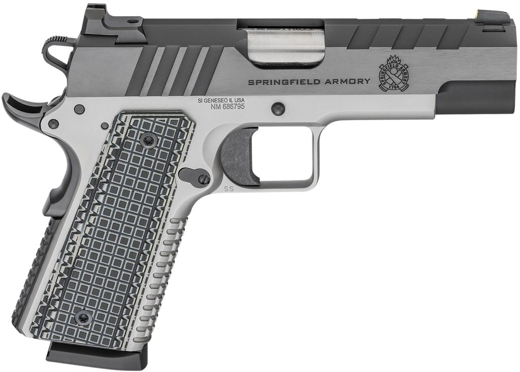 Springfield Armory PX9218L 1911 Emissary 45 ACP 8+1 4.25" Bull Barrel, Stainless Steel Frame w/Beavertail , Tri-Top Cut Blued Carbon Steel Slide, Black VZ Thin-Line G10 Grip