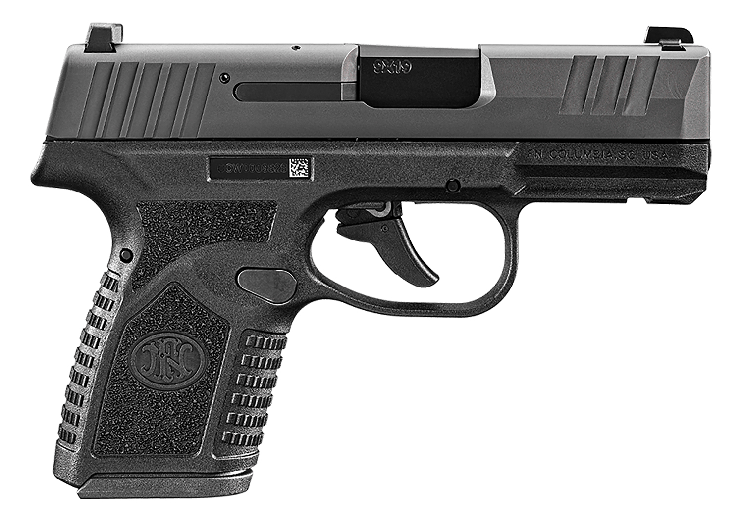 FN 66101412 Reflex Micro-Compact Frame 9mm Luger 10+1, 3.30" Black Target Crown Steel Barrel, Black PVD Serrated Steel Slide & Polymer Frame w/Picatinny Rail, Ambidextrous