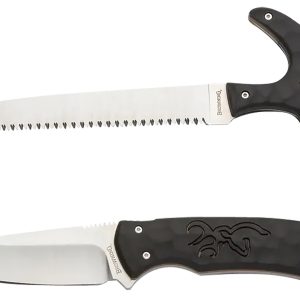 Browning 3220420 Primal Combo 3.75"/5.25" Fixed Drop Point Gut Hook/Skinner, Saw 8Cr13MoV SS Blade, Black Polymer w/Rubber Overmold & Finger Grooves Handle, 2 Piece Set, Includes Sheath