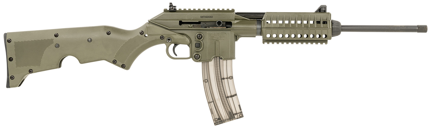 Kel-Tec SU22CAGRN SU22 Full Size 22 LR 26+1 16.10" Black Threaded Barrel, OD Green Picatinny Rail Polymer Receiver, OD Green Synthetic w/Storage Compartment Stock
