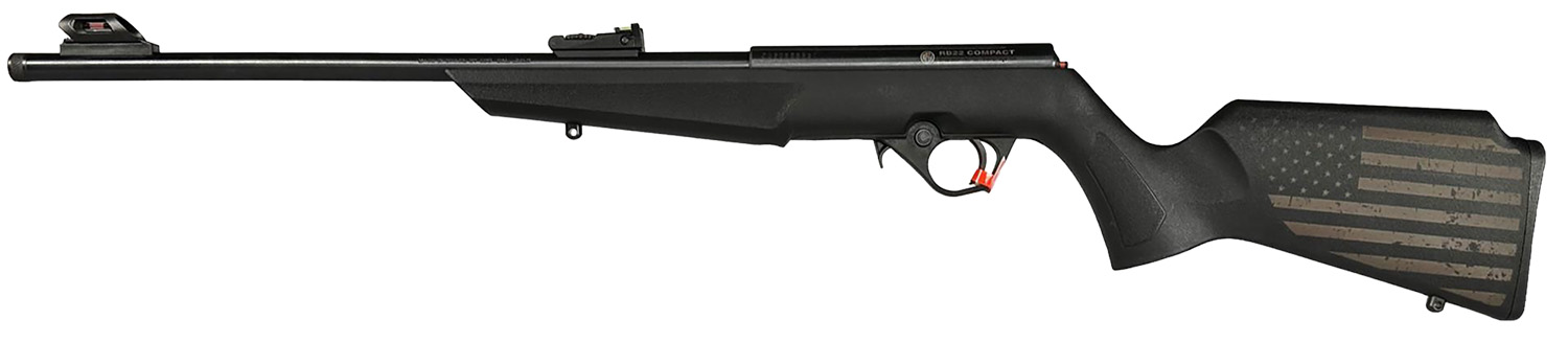 Rossi RB22L1611EN01 RB22 US Flag Compact 22 LR 10+1 16.50" Matte Black Threaded Barrel, Black Aluminum Receiver, Black w/US Flag Synthetic Fixed Stock
