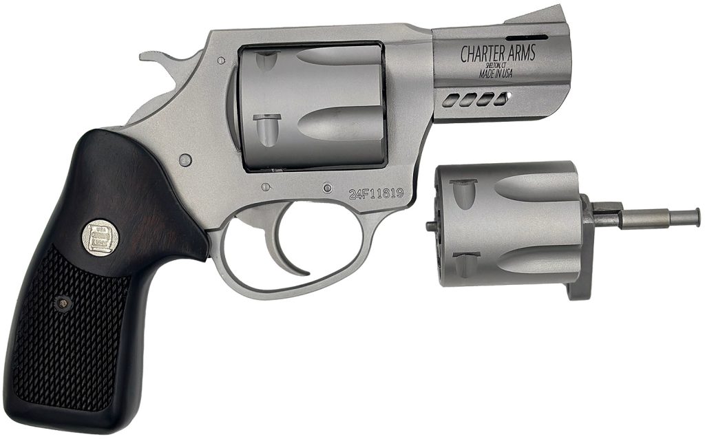Charter Arms 73920 Double Dog  Large 9mm Luger/357 Mag/38 Special 5 Shot 2.20" Overall Stainless Steel Ported Barrel, Cylinder & Frame, Walnut Grip, Exposed Hammer