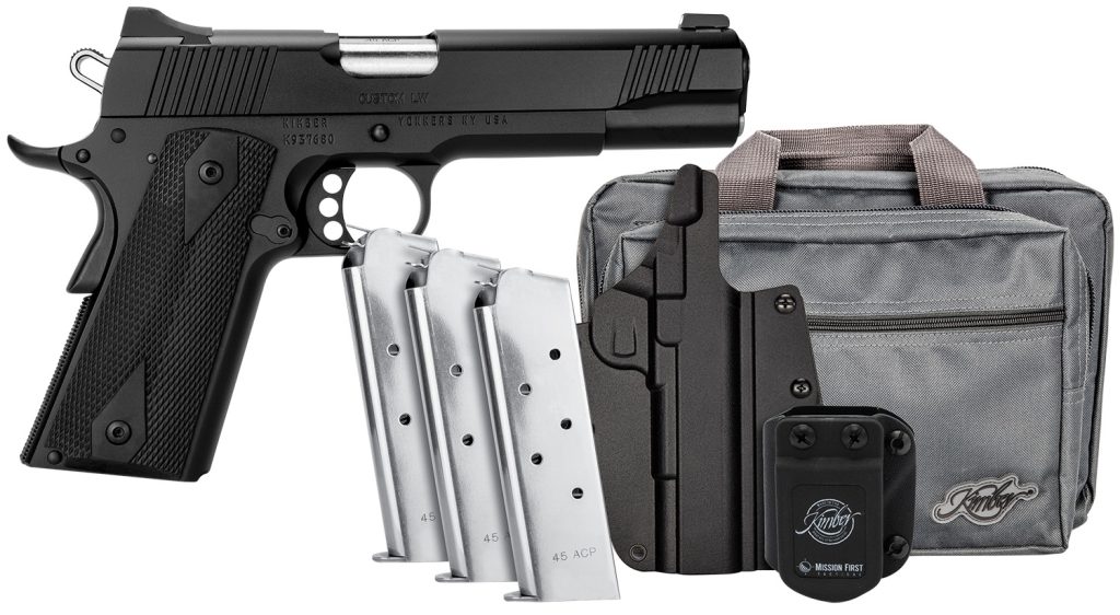 Kimber Mfg.,inc 3700812 Custom LW Club Bundle 45ACP 7+1 5" Front Serrations Stainless Slide KimPro Black F/S Rubber Grip