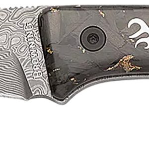 Browning 3220570B Rock 3.50" Fixed Drop Point Plain Acid Etch Damascus Blade, Carbon Fiber Handle