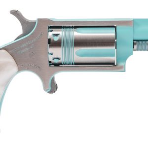 North American Arms 22MPB Iris undefined 22 Mag 5 Shot 1.63" Turquoise Cerakote Ported Barre Matte Stainless Steel Frame, Stainless/Turquoise Cylinder, Faux White Pearl Grip, Exposed Hammer