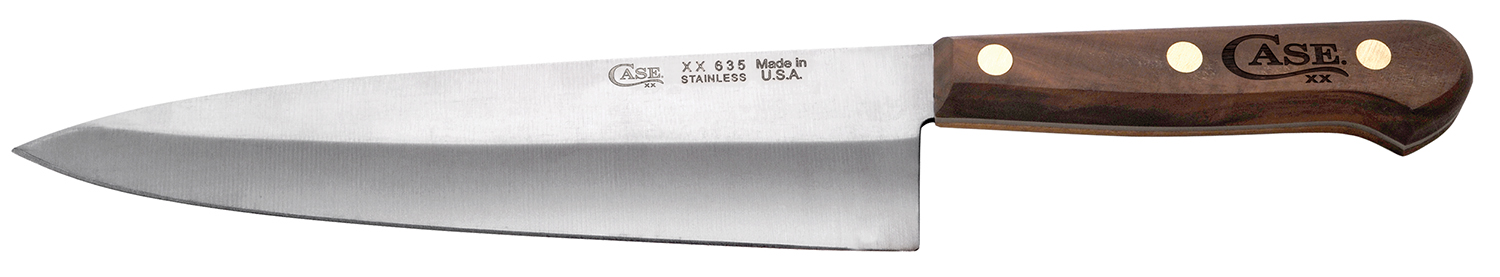 Case 07316 Chef's 8" Fixed Plain Mirror Polished Tru-Sharp SS Blade, Walnut Handle
