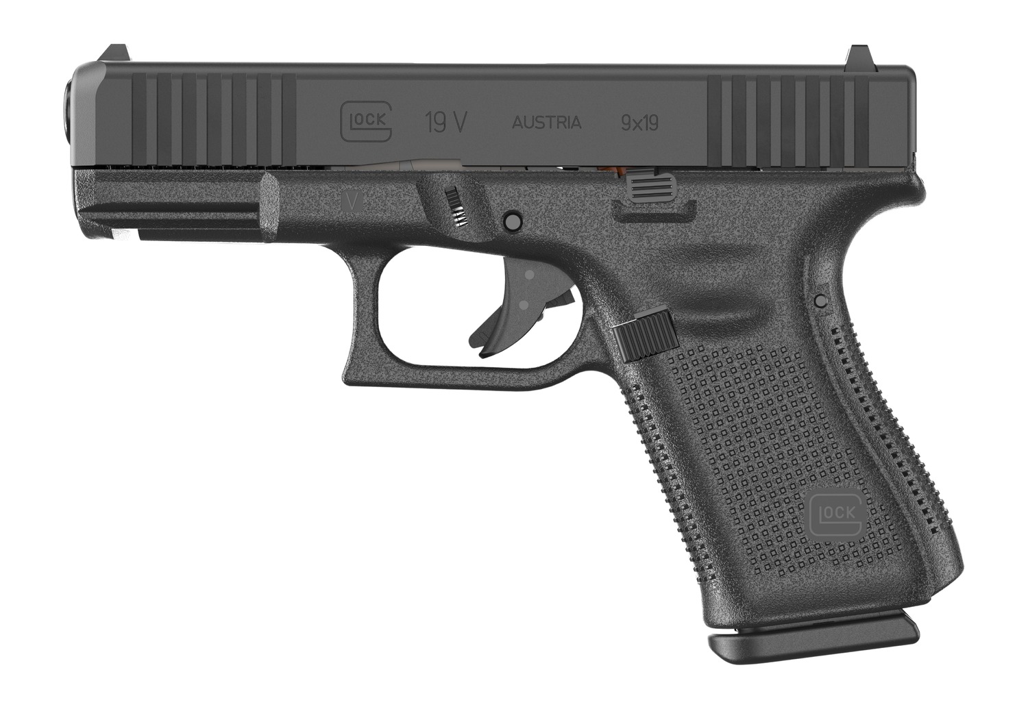 Glock UV1950201 G19 V Compact 9mm Luger 15+1 4.02" Black Barrel & Steel Serrated Slide, Black Polymer Frame w/Accessory Rail, Interchangeable Backstrap