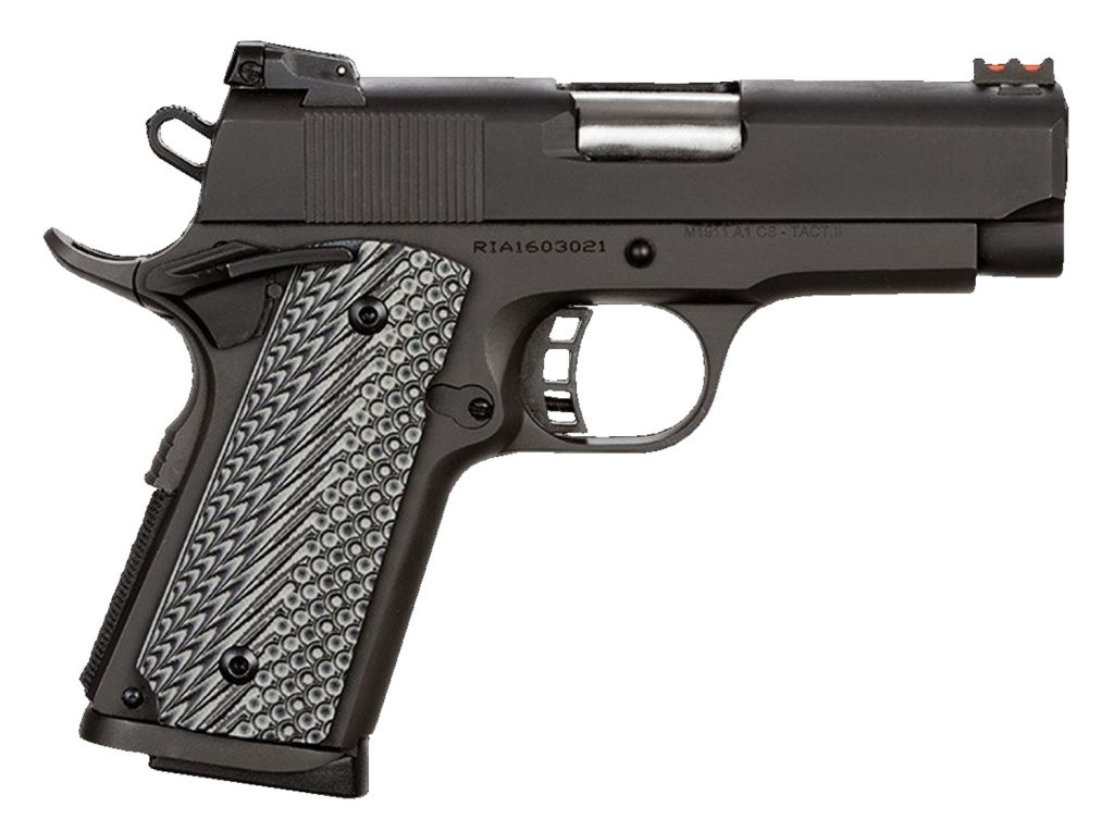 Rock Island 51479 Rock Ultra CS 45 ACP Caliber with 3.50" Barrel, 7+1 Capacity, Overall Black Parkerized Finish Steel, Beavertail Frame, Serrated Slide & Black/Gray G10 Grip