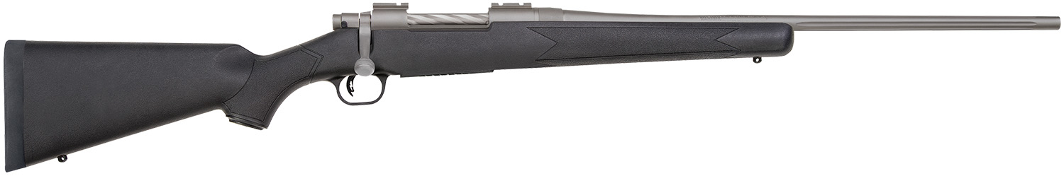 Mossberg 28009 Patriot Full Size 270 Win 5+1 22" Stainless Cerakote Fluted Barrel, Stainless Cerakote Receiver Drilled & Tapped, Black Fixed Synthetic Stock, Right Hand