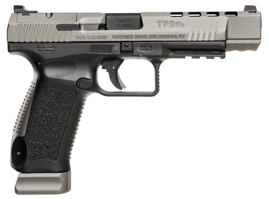 Canik HG3774GN TP9SFx  9mm Luger 20+1, 5.20" Black Nitride Match Grade Barrel, Tungsten Gray Cerakote Optic Ready/Serrated w/Ports Steel Slide, Black Polymer Frame w/Picatinny Rail, Ambidextrous
