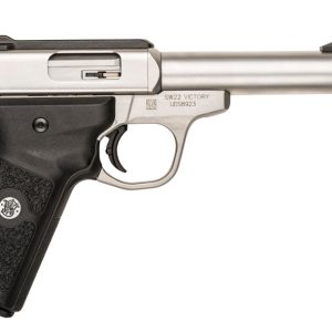 Smith & Wesson 10201 SW22 Victory Full Size Frame 22 LR 10+1, 5.50" Satin Stainless Steel Threaded Barrel, Slide & Frame, Black Textured Grip, Thumb Safety