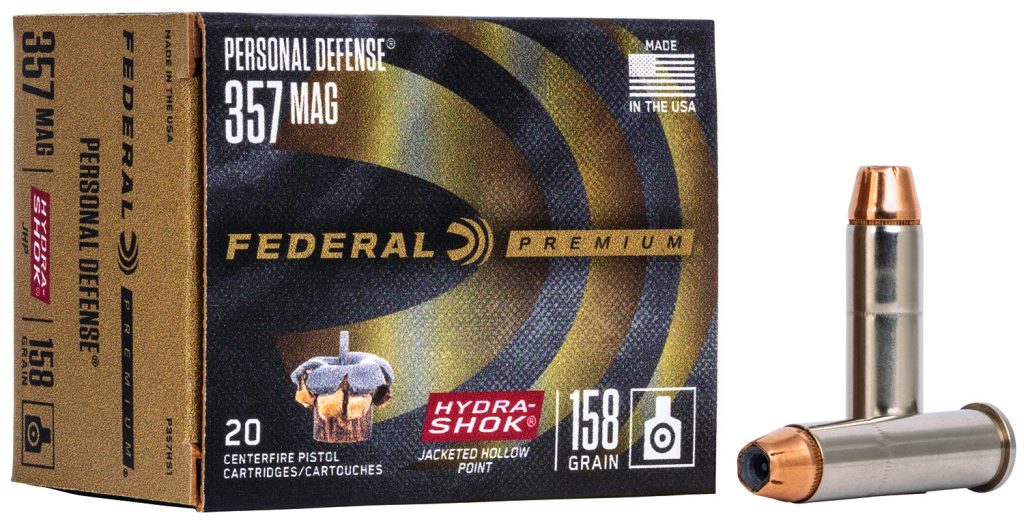 Federal P357HS1 Premium Personal Defense 357Mag 158gr Hydra-Shok Jacketed Hollow Point 20 Per Box/25 Case