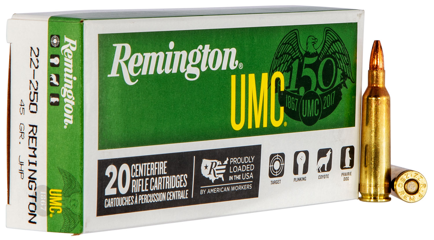 Remington UMC 22-250 Rem 45gr JHP, 20-Round Box