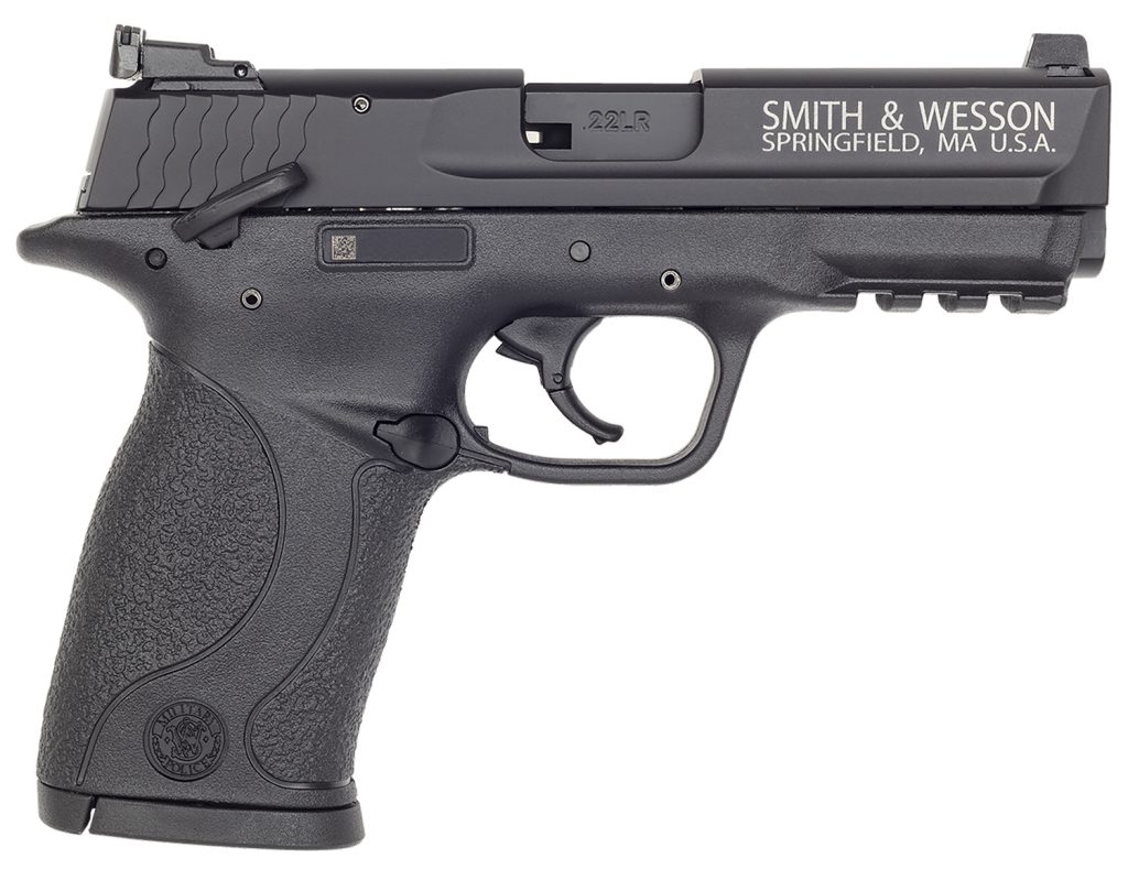 Smith & Wesson 108390 M&P 22  Compact Frame 22 LR 10+1, 3.60" Black Steel Barrel, Black Hard Coat Anodized Serrated Slide, Black Polymer Frame w/Picatinny Rail Frame & Grip, Ambidextrous, Thumb Safety