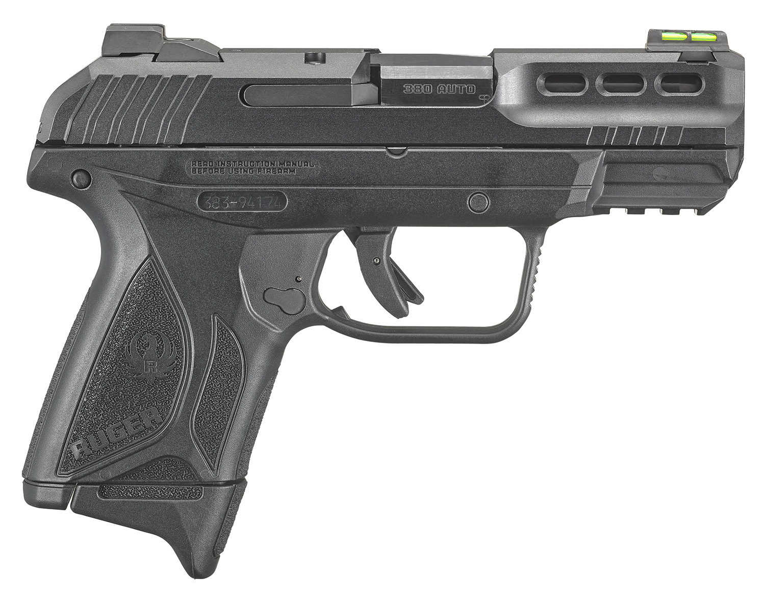 Ruger 3839 Security-380 380 ACP 10+1/15+1 3.42" Black Oxide Barrel, Black Serrated Steel Slide, Black Polymer Frame w/Accessory Rail, Black Polymer Grips