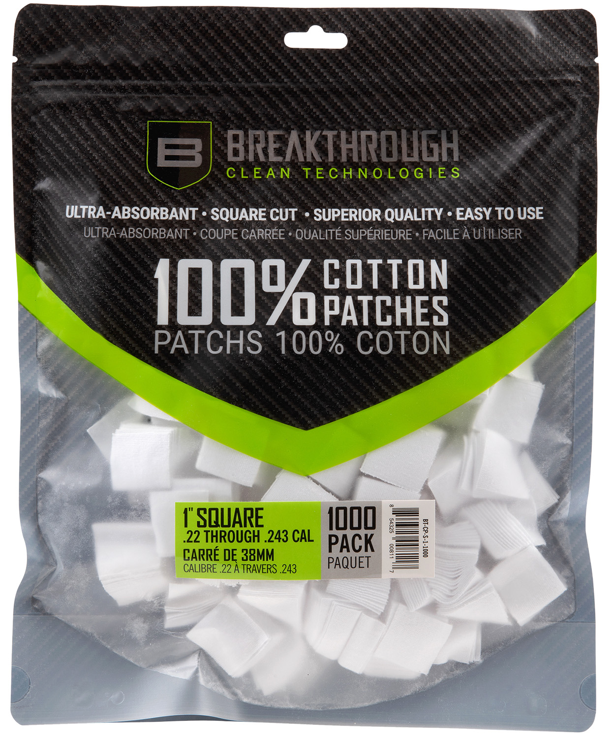 Breakthrough Clean Square Patches 243-Round Box Cal 1" 1000 pieces