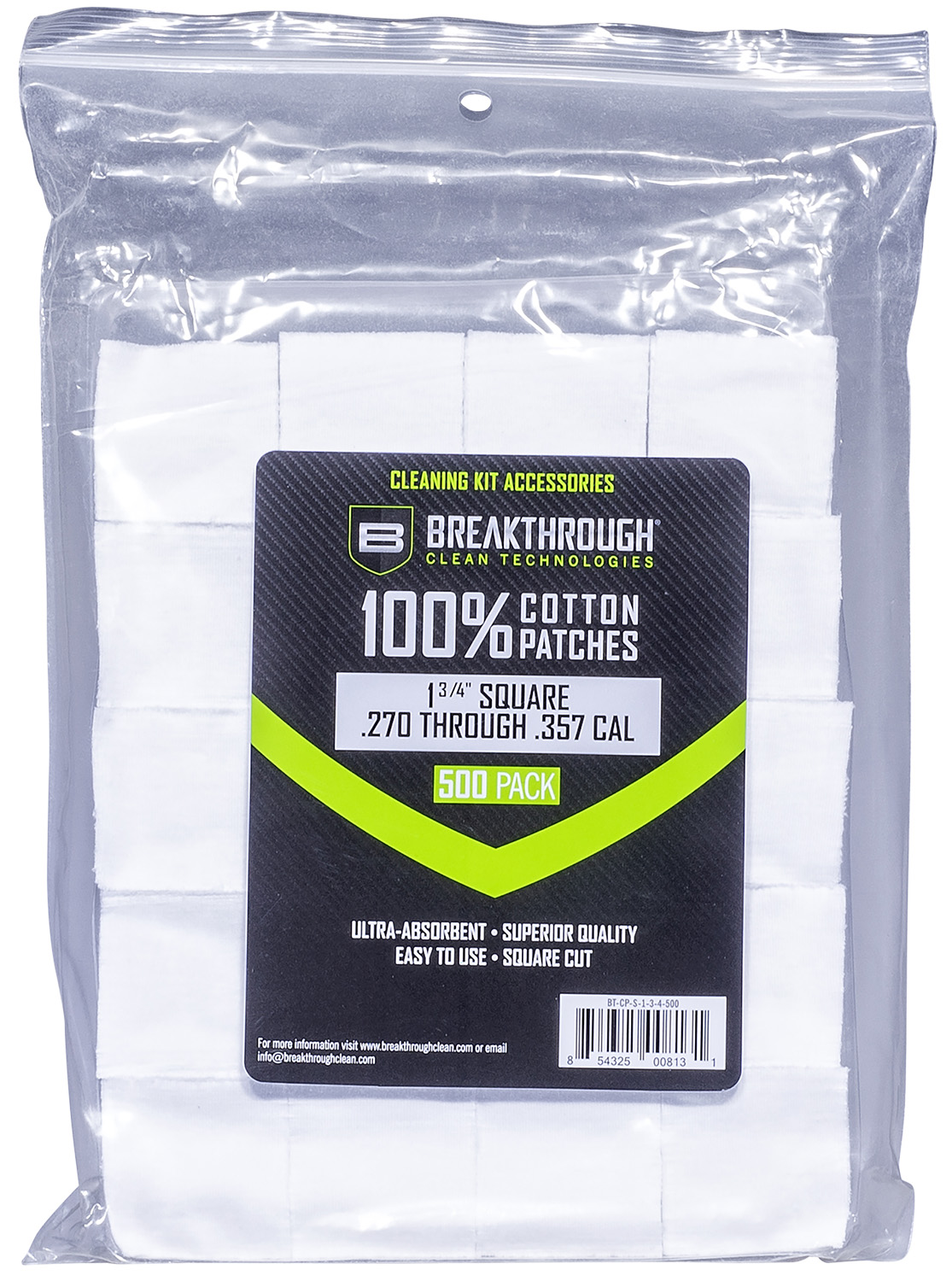 Breakthrough Clean Square Patches 270-Round Box Cal 1.75" 500 pieces