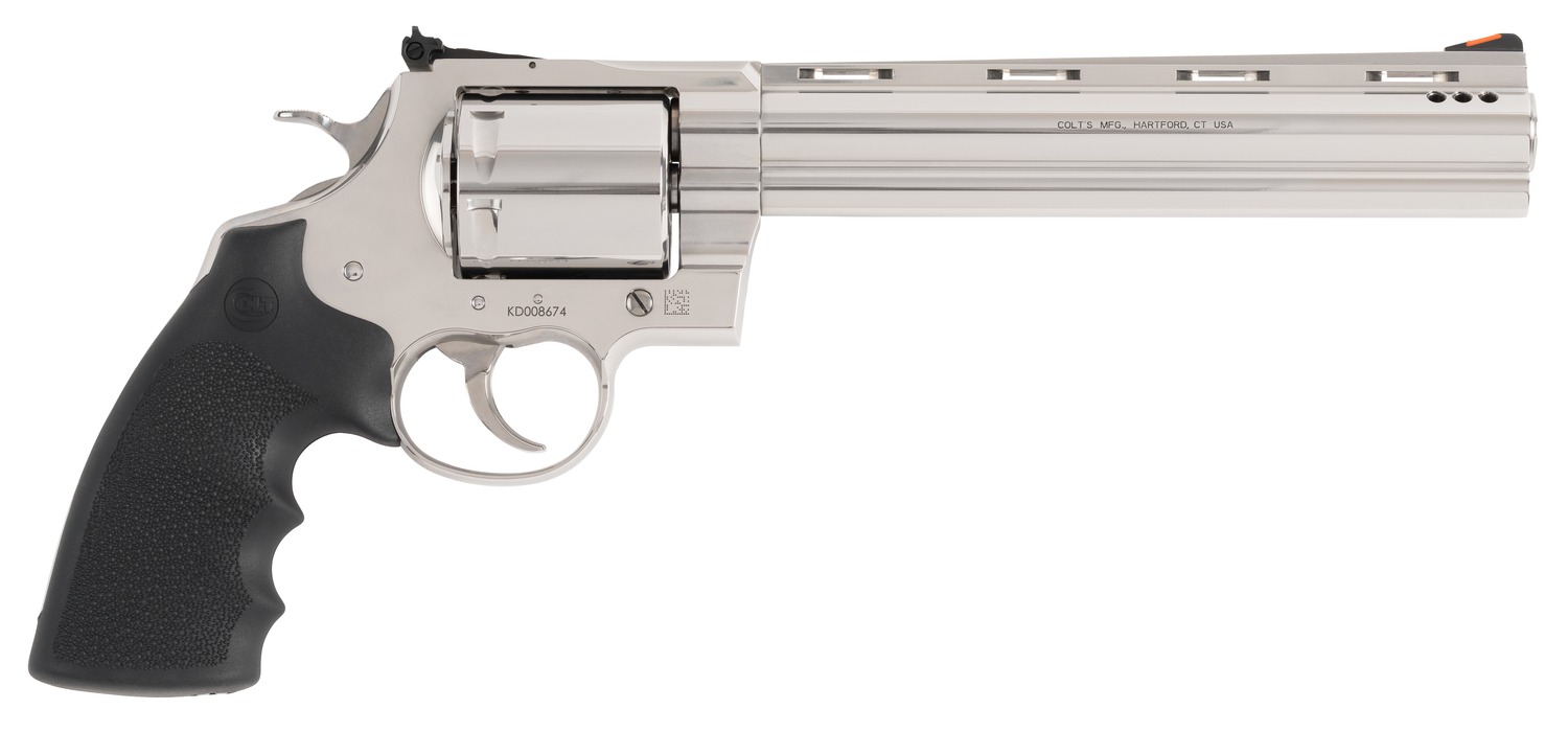 Colt Mfg KODIAKSP8RTS Kodiak 44 Mag 6 Shot 8" Stainless Ported Vent Rib Barrel, Stainless Unfluted Cylinder & Stainless Steel Frame, Black Rubber Grip, Exposed Hammer