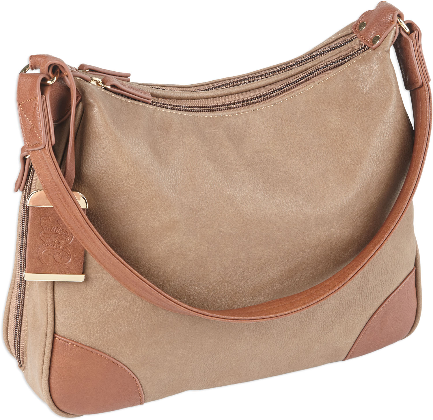 Bulldog Hobo Purse w/ Taupe w/Tan Trim Leather for Small Autos &