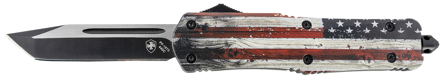 Templar Knife Gen II Wood US Flag Large 3.50" OTF Tanto Plain Black