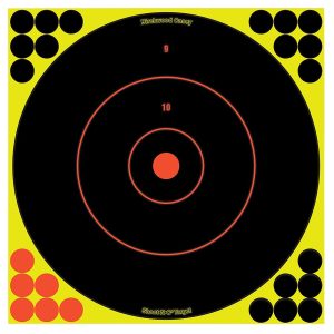 Birchwood Casey 34050 Shoot-N-C Reactive Target Self-Adhesive Paper Black/Yellow/Red 12" Bullseye 50 Pack