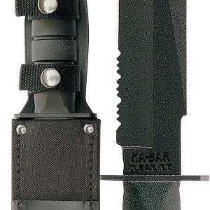 Ka-Bar 1271 Fighter  8" Fixed Clip Point Part Serrated Black 1095 Cro-Van Blade, Black Kraton G Handle, Includes Sheath