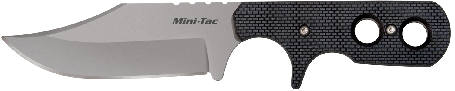 Cold Steel CS-49HCF Mini Tac 3.63" Fixed Bowie Plain Stone Washed 8Cr13MoV SS Blade/ Black Griv-Ex Handle Includes Bead Chain Lanyard/Sheath