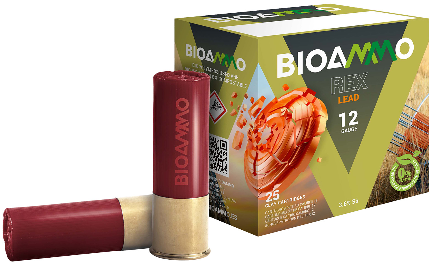 Bioammo Rex Lead Competition 12 Gauge 2.75" #7.5 Shot, 25-Round Box
