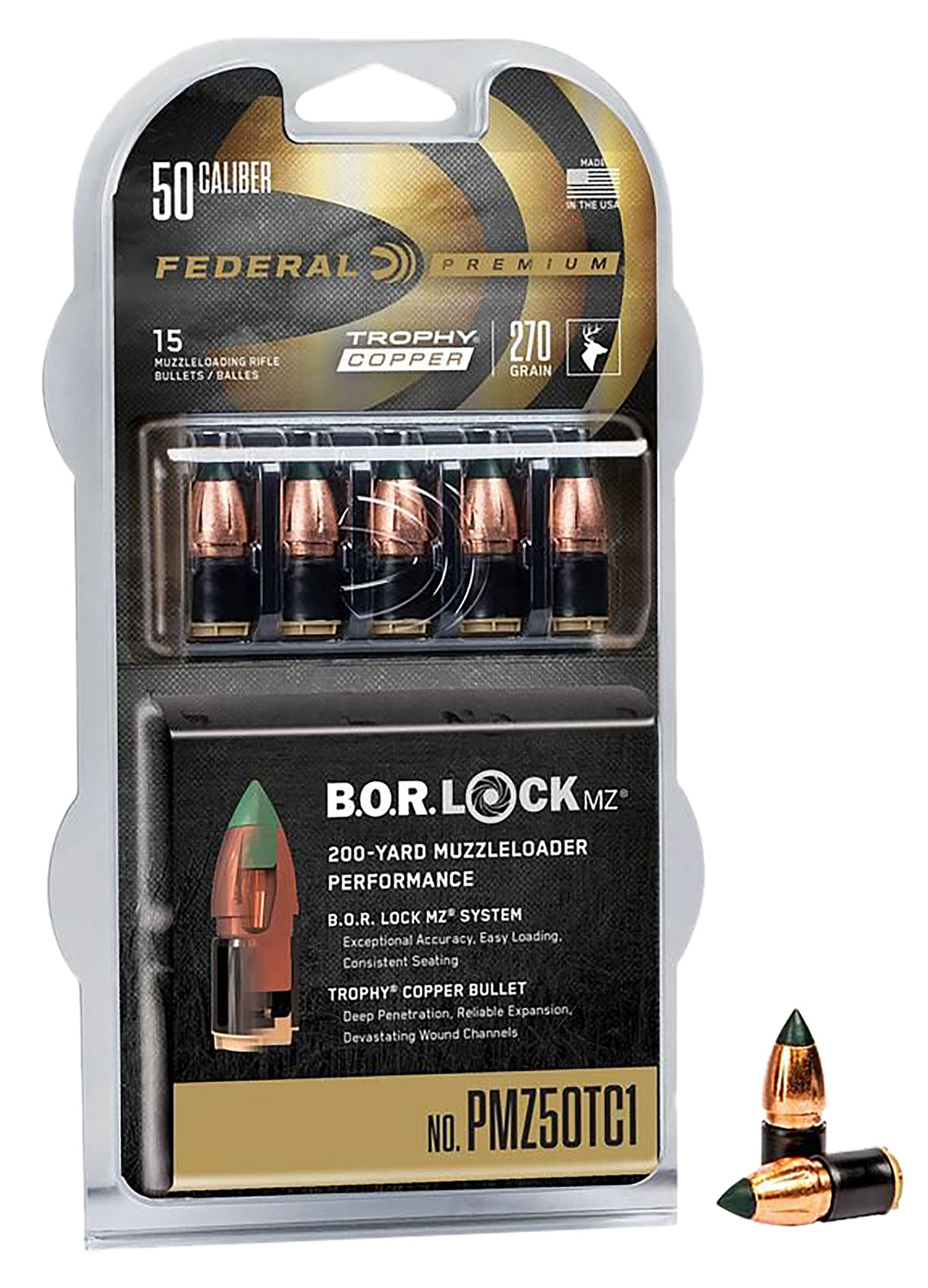 Federal PMZ50TC1 Trophy 50Cal 270gr Trophy Copper 15/Box