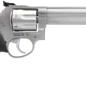 Taurus 2-660069 66 Medium 357 Mag/38 Special +P 7 Shot 6" Matte Stainless Steel Barrel, Cylinder & Frame, Black Finger Grooved Rubber Grip, Transfer Bar Safety, Exposed Hammer