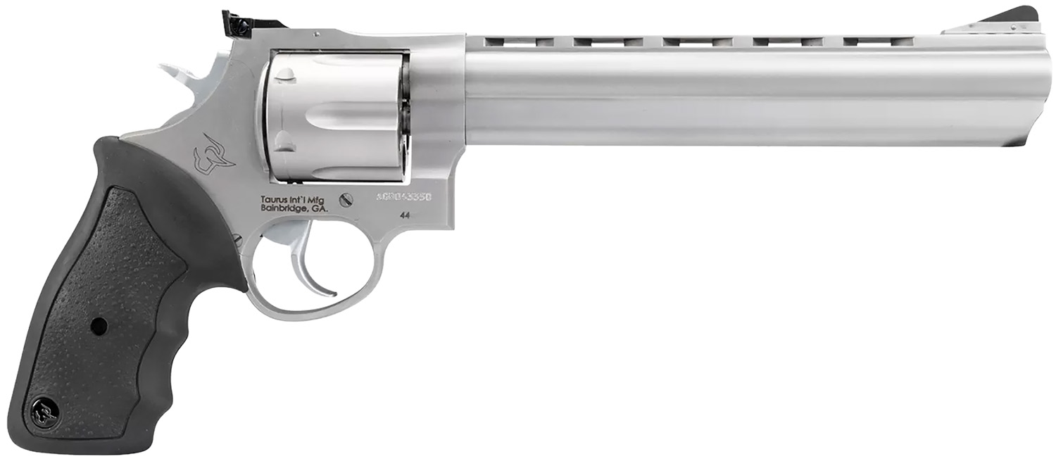 Taurus 2-440089 44 Large 44 Rem Mag 6 Shot 8.37" Matte Stainless Ported Barrel, Cylinder & Frame, Black Finger Grooved Rubber Grip, Transfer Bar Safety, Exposed Hammer