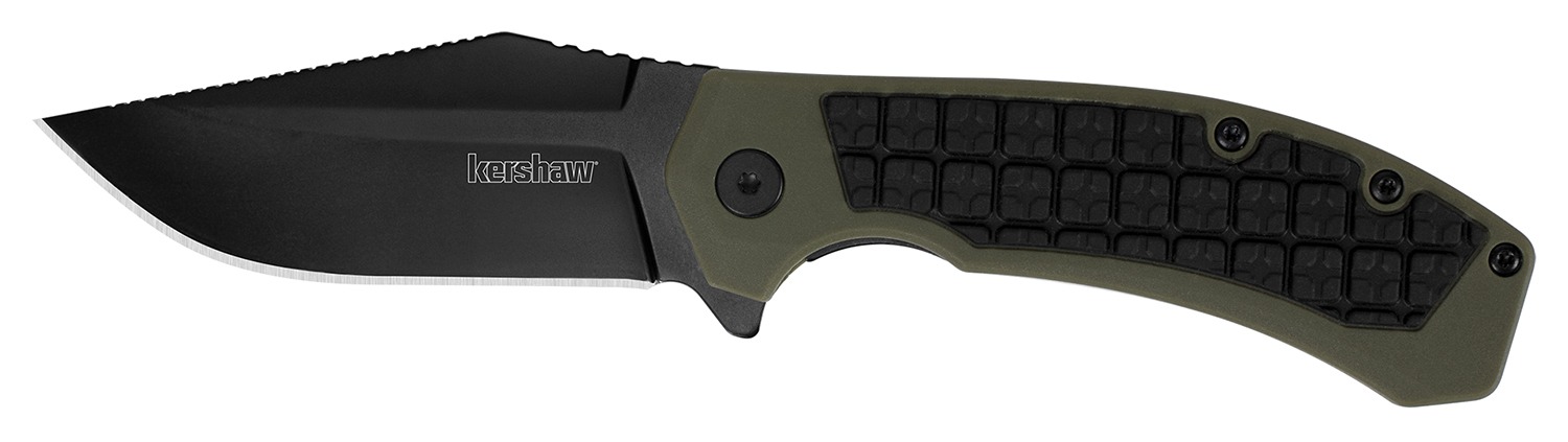 Kershaw 8760 Faultline 3" Folding Drop Point Plain Black Oxide 8Cr13MoV SS Blade Black/OD Green Glass-Filled Nylon Handle Includes Pocket Clip