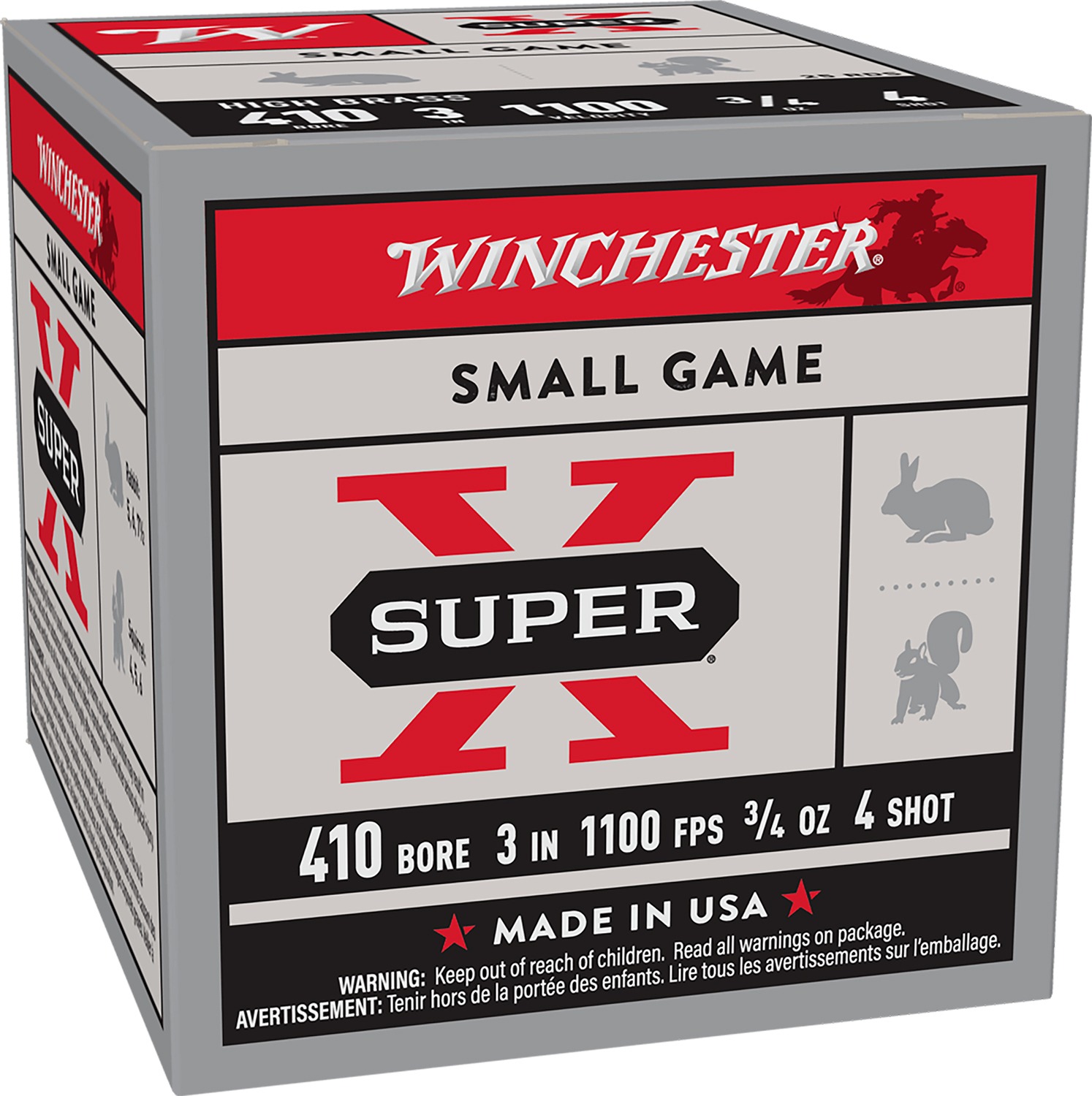 Winchester Ammo X413H4 Super X Heavy Game Load High Brass 410Gauge 3" 3/4oz 4Shot 25 Per Box/10 Case