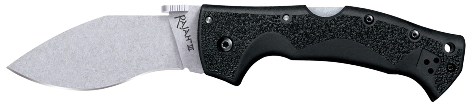 Cold Steel CS62JM Rajah III 3.50" Folding Drop Point Plain Stone Washed AUS-10A SS Blade/Black Griv-Ex Handle Includes Pocket Clip