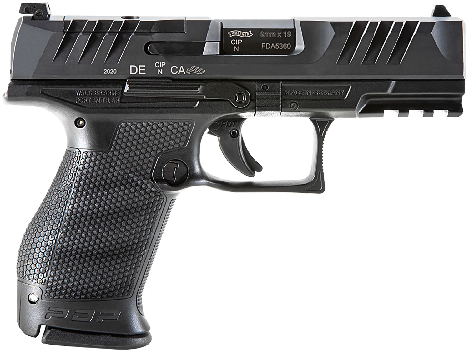 Walther Arms 2854686 PDP Compact Frame 9mm Luger 10+1 4" Black Steel Barrel, Black Optic Ready/Serrated Steel Slide, Black Polymer Frame w/Picatinny Rail, Textured Polymer Grip, Ambidextrous
