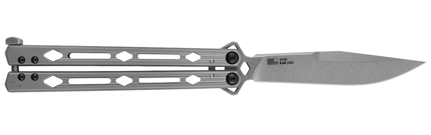 Kershaw 5150 Lucha 4.60" Butterfly Drop Point Plain Stonewashed 14C28N Steel Blade Bead Blasted Stainless Steel Handle
