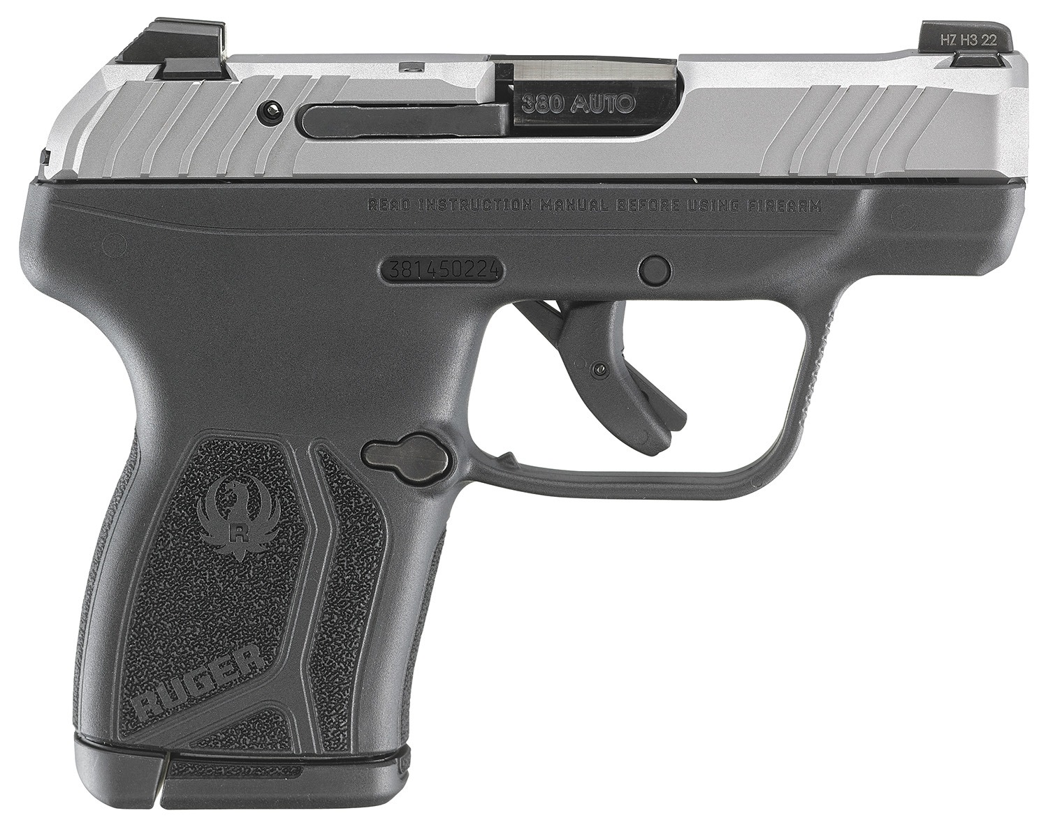 Ruger 13744 LCP Max Compact 380 ACP 10+1 2.80" Black Oxide Steel Barrel, Matte Stainless Serrated Slide, Black Polymer Frame w/Serrated Trigger Guard w/Black Nylon Grip